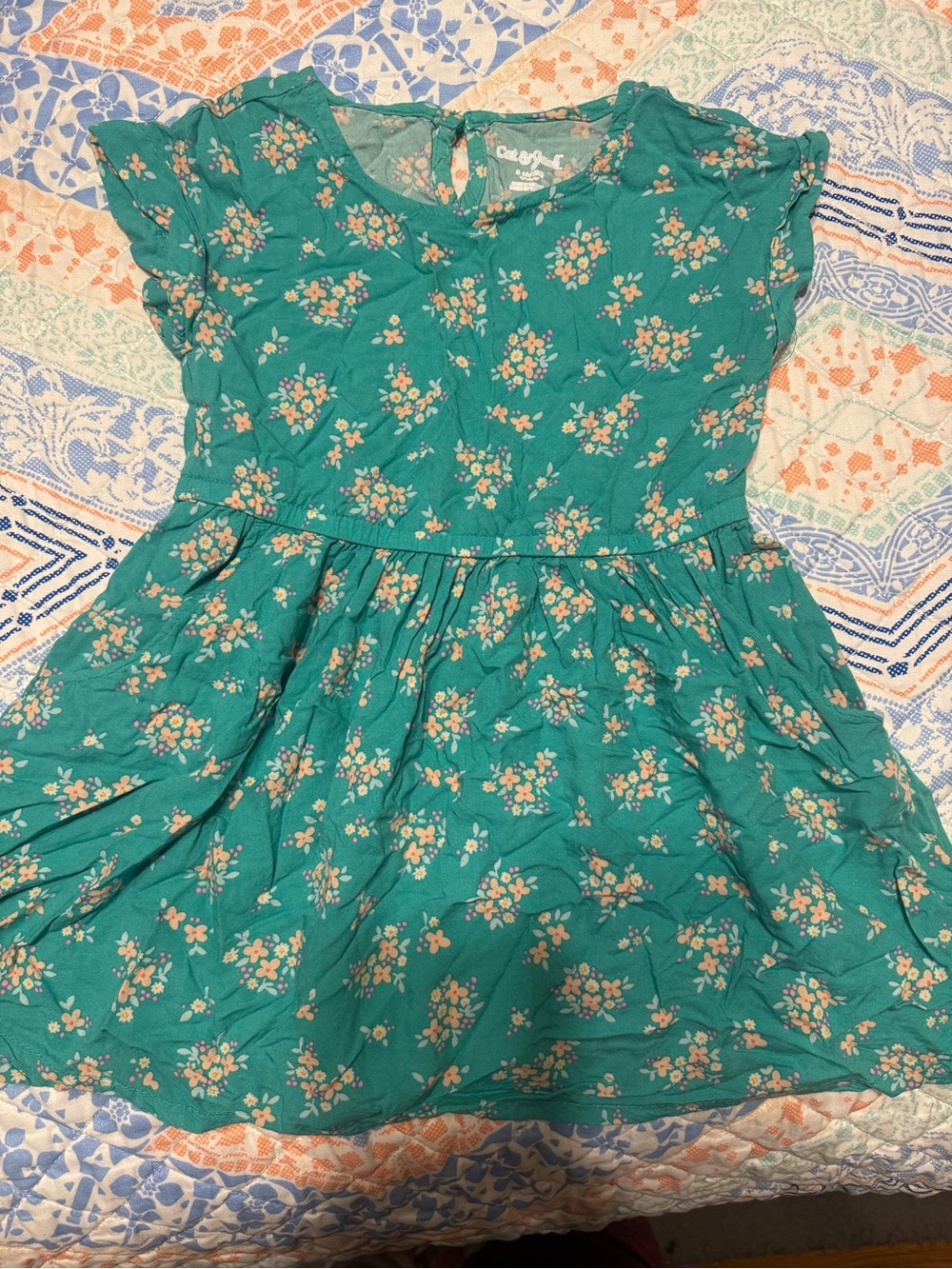 Cat & Jack Teal Floral Flutter Sleeve Dress
